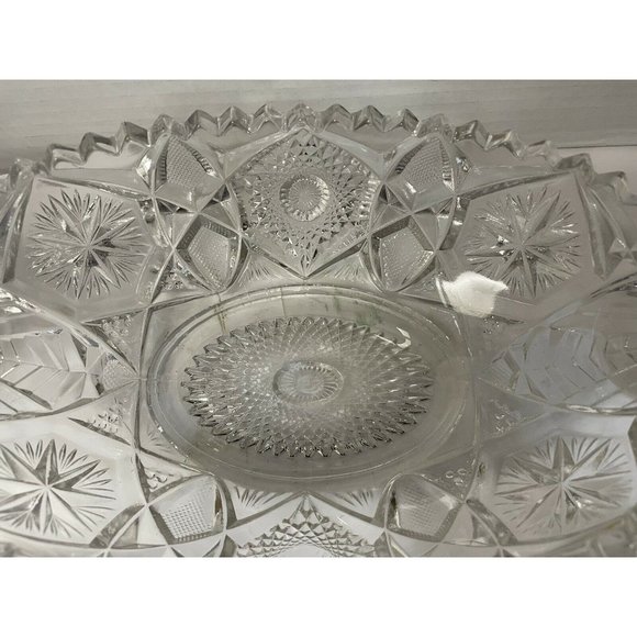 Antique American Nucut Glass Oval Bowl Dish SawTooth Rim Hobstar Vintage - Picture 8 of 10